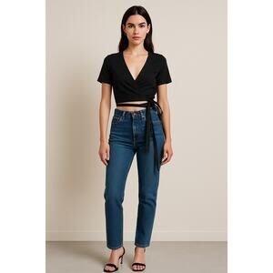 Alasdair Black Cropped Wrap Tie Top Women’s XS